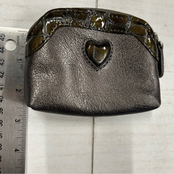 Brighton Coin Purse Brown Pebble Leather with Crocodile trim & heart accent EUC‎ - Picture 9 of 10